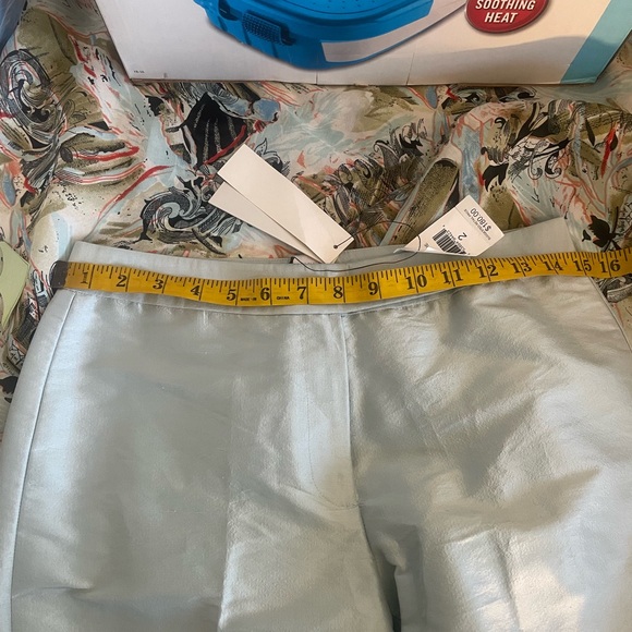 NWT Magaschoni 100% Dupioni Silk straight w little Flare Pants Light Blue Size 2 - Picture 14 of 14